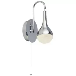 Image of Searchlight Lighting - Searchlight Wave Teardrop LED Wall Light With Pull Switch, Crushed Ice Effect Shade, Chrome
