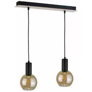 image of Keter Jantar Bar Pendant Ceiling Light Wood, 50cm, 2x E27