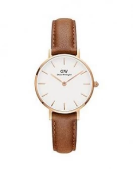 image of Daniel Wellington Durham White And Rose Gold Detail 28Mm Dial Brown Leather Strap Watch