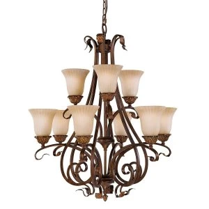 image of 9 Light Multi Arm Chandelier Aged Tortoise Shell Finish, E27