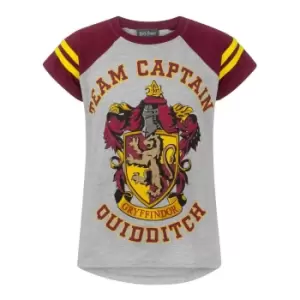Image of Harry Potter Official Girls Gryffindor Quidditch Team Captain T-Shirt (11-12 Years) (Grey/Maroon)