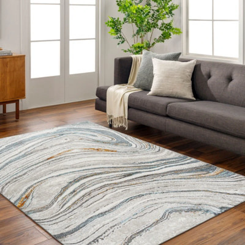 Image of Livabliss Abstract Modern Marble Sky Blue/beige Makayla Area Rug 120 X 170 Cm - Easy Care, Non Shedding, Ideal For Living Room & Bedroom