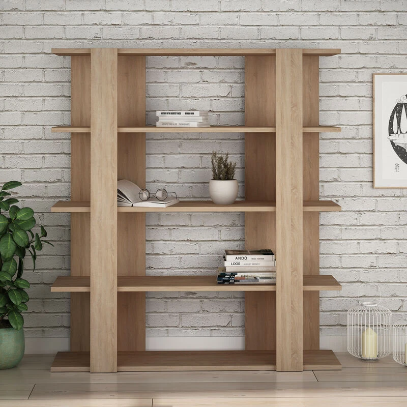 Image of DECORTIE Decortie - Tita Modern Bookcase Display Unit Medium 122cm - Oak - Oak M.KT.02.14174.3