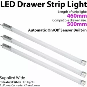 Image of 3x 500mm LED Drawer Strip Light auto on/off pir sensor Kitchen Cupboard Door