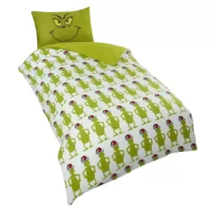 image of The Grinch Duvet Cover Set (Single) (Green/White/Red)