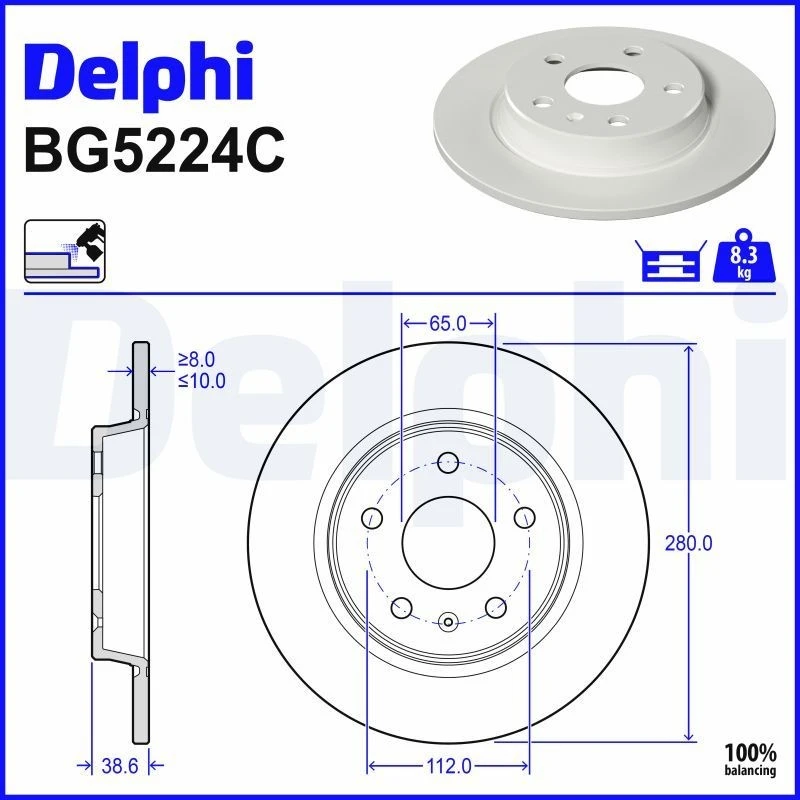 Image of DELPHI Brake disc DELPHI BG5224C