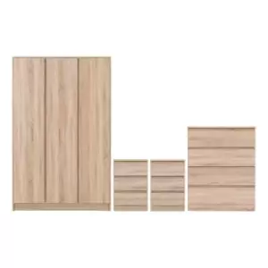 Image of Seconique Malvern 3 Door Wardrobe Bedroom Set - Sonoma Oak Effect