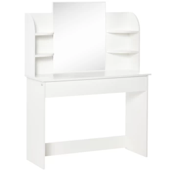 Image of HOMCOM Modern Dressing Table Writing Desk W/ Mirror, Big Drawers, 2-Tier Open Shelf For Home Bedroom White AOSOM UK