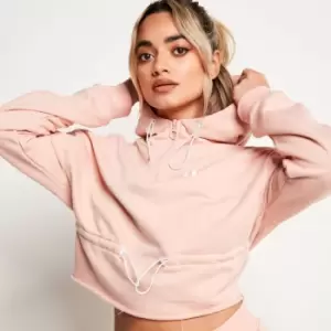 image of 11 Degrees Ruched Waist Cropped Pullover Hoodie - Pink Blush - UK 12/EU 40