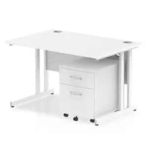 image of Impulse 1200 x 800mm Straight Office Desk White Top White Cantilever Leg Workstation 2 Drawer Mobile Pedestal