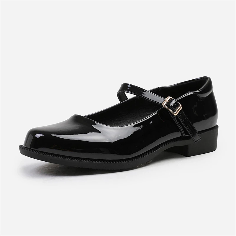 Image of Wheres That From Black Kingston Bucke Detail Low Heel Loafers Black Patent female 9