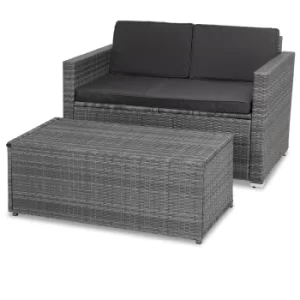 Image of Polyrattan Bench Grey with Ottoman