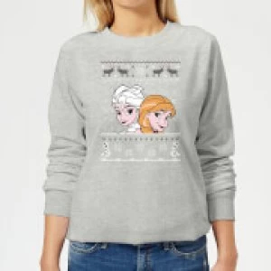 Image of Disney Frozen Elsa and Anna Womens Christmas Sweatshirt - Grey - 3XL