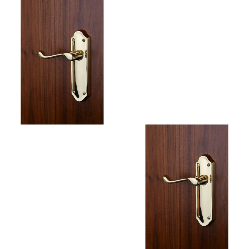 Image of Loops 2x PAIR Victorian Upturned Handle on Latch Backplate 168 x 47mm Polished Brass Metallics
