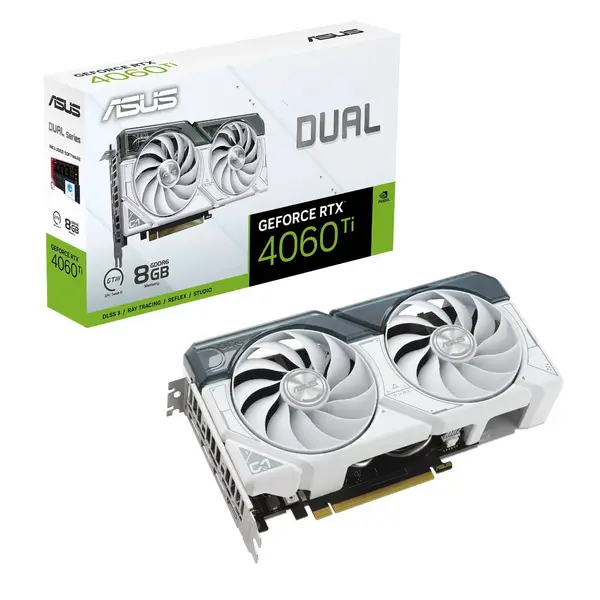 image of Asus Dual GeForce RTX 4060 Ti 8GB White Graphics Card - DUAL-RTX4060TI-8G-WHITE