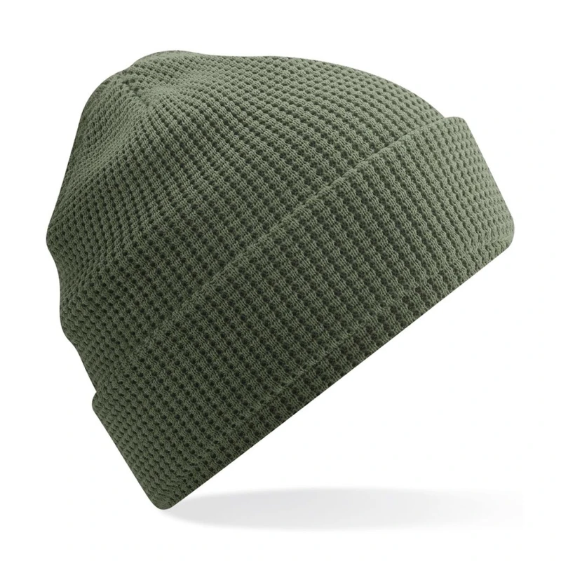 Image of Beechfield Beechfield Men Cuffed Cotton Waffle Beanie in Dark Olive Dark Olive One Size Male 5059958587106