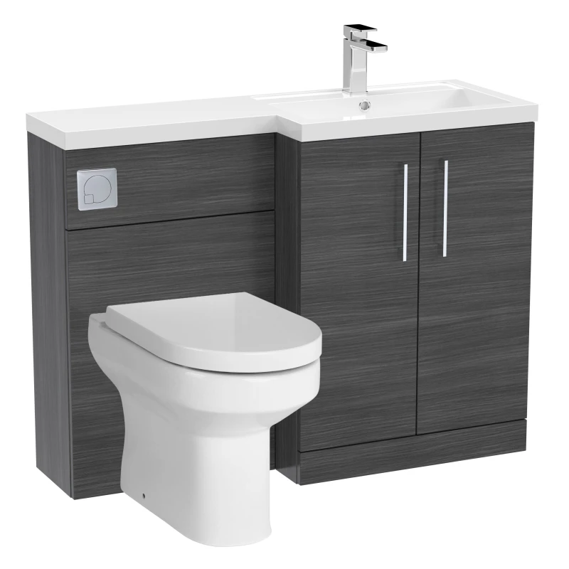 Image of Balterley Vanity Basin WC Unit Pan Seat Cistern Right Hand Anthracite Woodgrain Grey