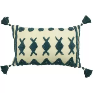 Image of Esme Tufted Cotton Cushion Teal