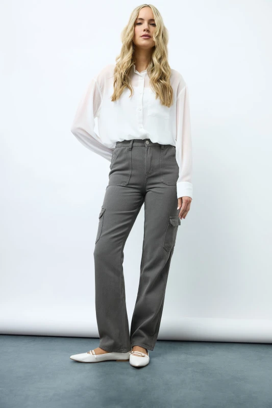 Image of Long Tall Sally Tall Straight Leg Cargo Jeans Grey female
