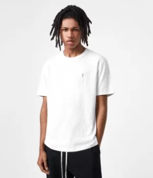Image of AllSaints Mens Dexter Crew T-Shirt, Optic White, Size: XS