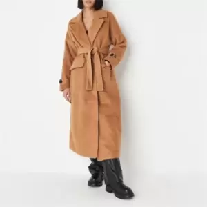 Missguided Faux Fur Belted Trench Coat - Beige