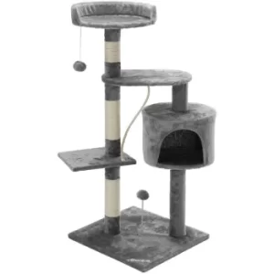 Image of CADOCA Scratching Post Cat Tree Scratch Tree Climbing Sisal Scratcher Cat Condo Play Balls Rope Cave Comfy Cosy Robust Plush Clothing Faux Fur MDF
