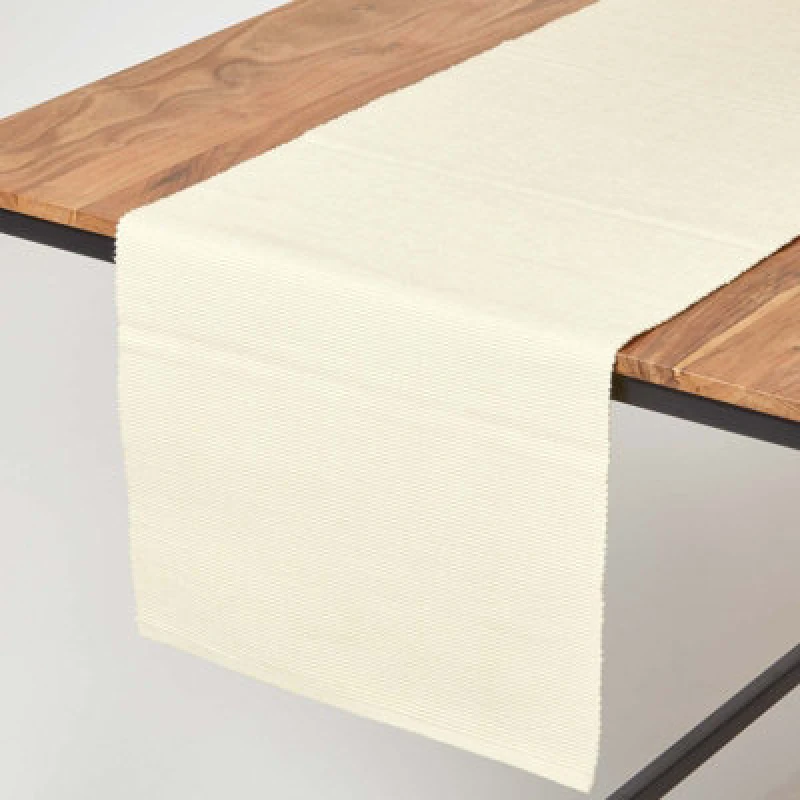 Image of Homescapes Cotton Plain Cream Table Runner