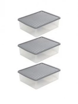 image of Wham Set Of 3 Clear Crystal Plastic Storage Boxes ; 23.5 Litres Each