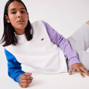 Image of Mens Lacoste Brushed Fleece Sweatshirt Size 3 - S White / Blue / Purple