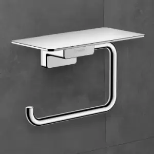 image of Hansgrohe - AddStoris Toilet Roll Holder with Shelf Chrome - 41772000 - Silver