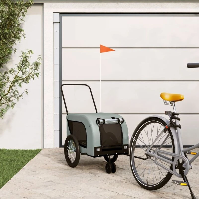 Image of vidaXL Pet Bike Trailer Grey and Black Oxford Fabric and Iron, Grey 94021