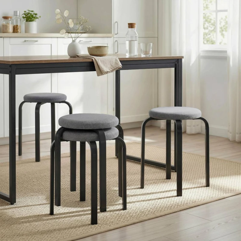 Image of HOMCOM Stackable Stools Modern Cushioned Set of 4 Dark Grey Dark Grey Unisex