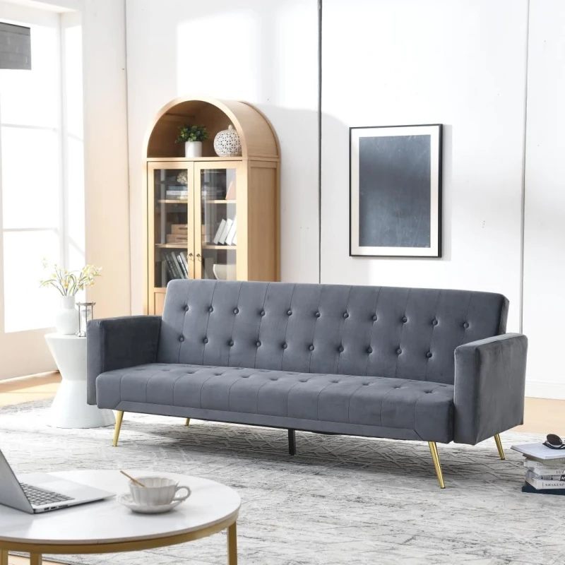 Image of Outdoor Living Olivia 3 Seater Velvet Sofa Bed - Clic Clac in Grey Grey Unisex