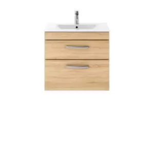 image of Nuie Athena 600 Wall Hung 2-drawer Vanity & Minimalist Basin - Natural Oak