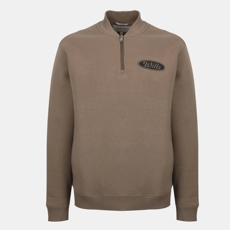 Image of Jack Wills Mens Americano Cotton Long Sleeve Oversized Fit 1/4 Zip Fleece Fawn male S