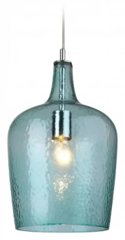 image of 1 Light Glass Dome Ceiling Pendant Chrome, Aqua Glass, E27