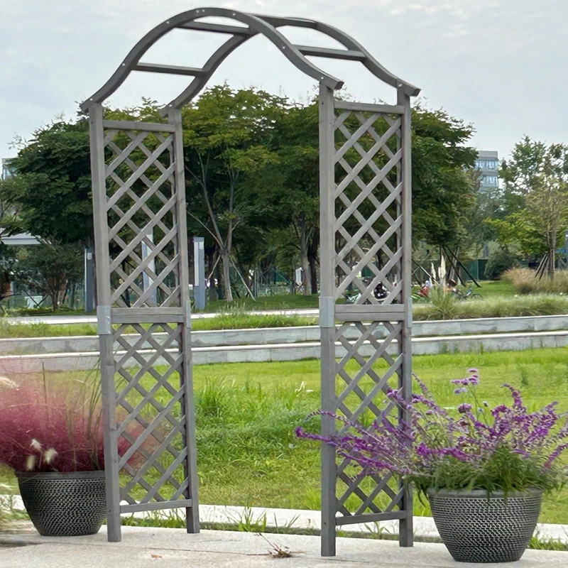 Image of Gr8 Garden Wooden Garden Arch Pergola Trellis Rose Climbing Archway Grey Frame Grey Unisex