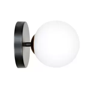 Image of Emibig Floki Black/Gold Globe Wall Lamp with White Glass Shades, 1x E14