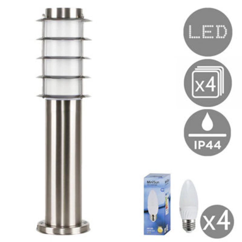 Image of Valuelights Wharf 4 X Outdoor Stainless Steel Bollard Lantern Light Post - 450mm - Complete With 4W LED Candle Bulbs 3000K