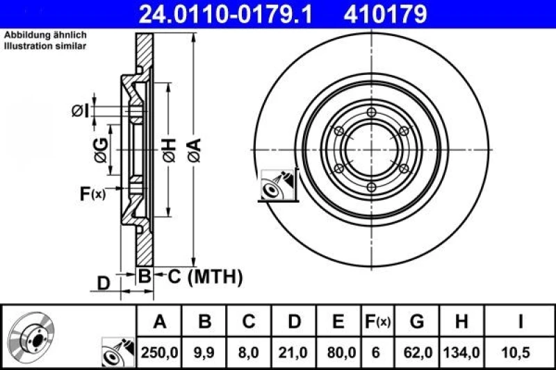 Image of ATE 24.0110-0179.1 Brake disc solid, Coated Brake Disc (82)
