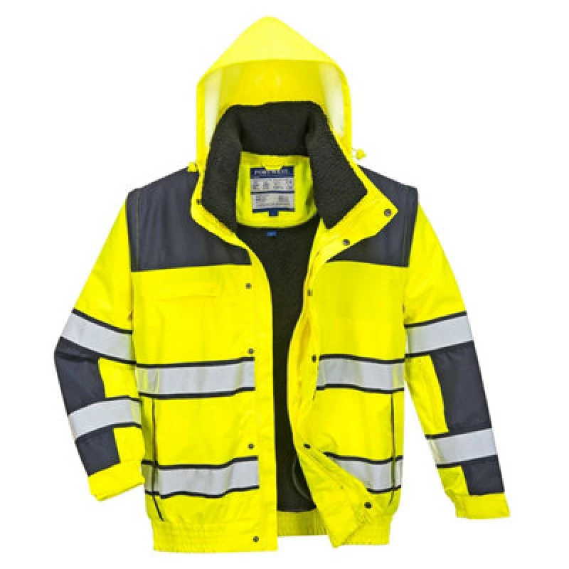 Image of Oxford Weave 300D Hi Vis Classic Bomber Jacket C466YNRXXXL Colour: Yellow / Navy