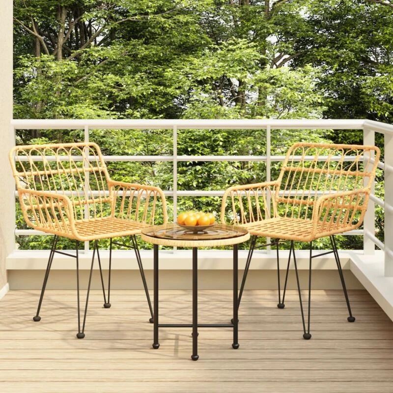 Image of vidaXL 3 Piece Garden Dining Set Poly Rattan, Brown 3157829