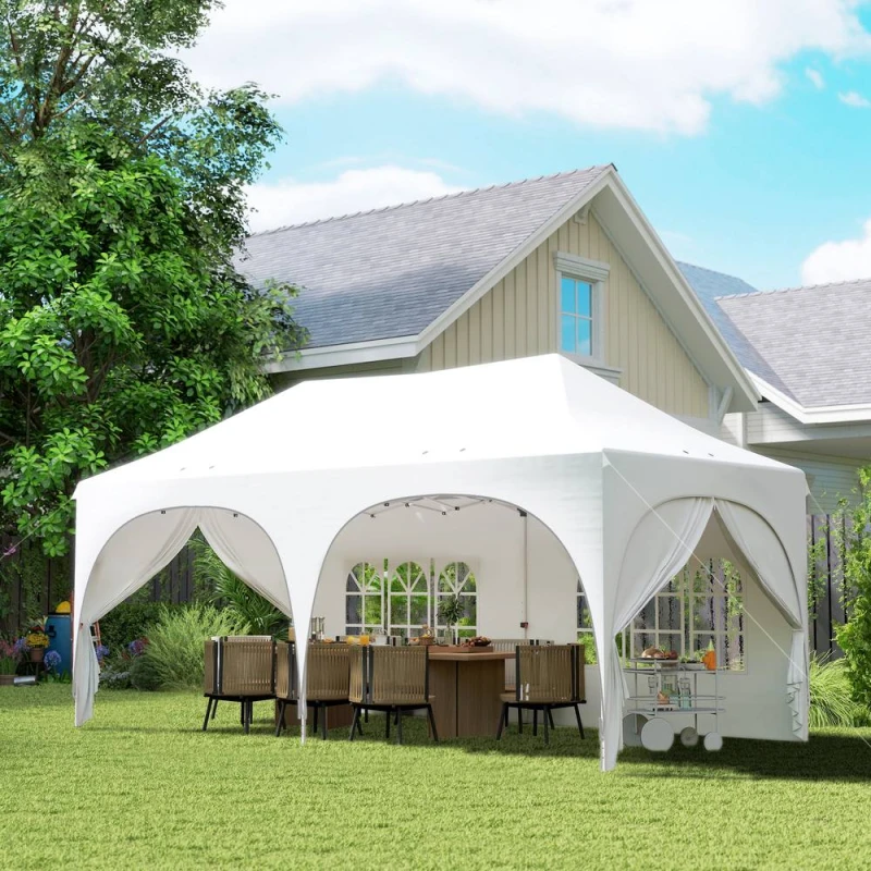 Image of Outsunny 3 x 6m Pop Up Gazebo with Sides, Peak Top Garden Party Tent Marquee, White 84C-732V00MX