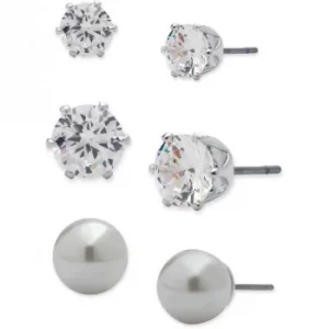 image of Ladies Anne Klein Silver Plated Set of 3 Stud Earrings