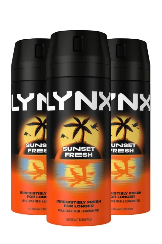 Image of Lynx Sunset Fresh Mens Deodorant Body Spray 150ml 3 Pack in Black Male