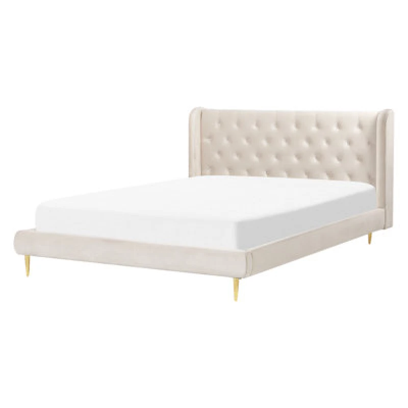 Image of Beliani Bed Velvet Forbach 160 X 200 Cm (Eu King Size) Beige