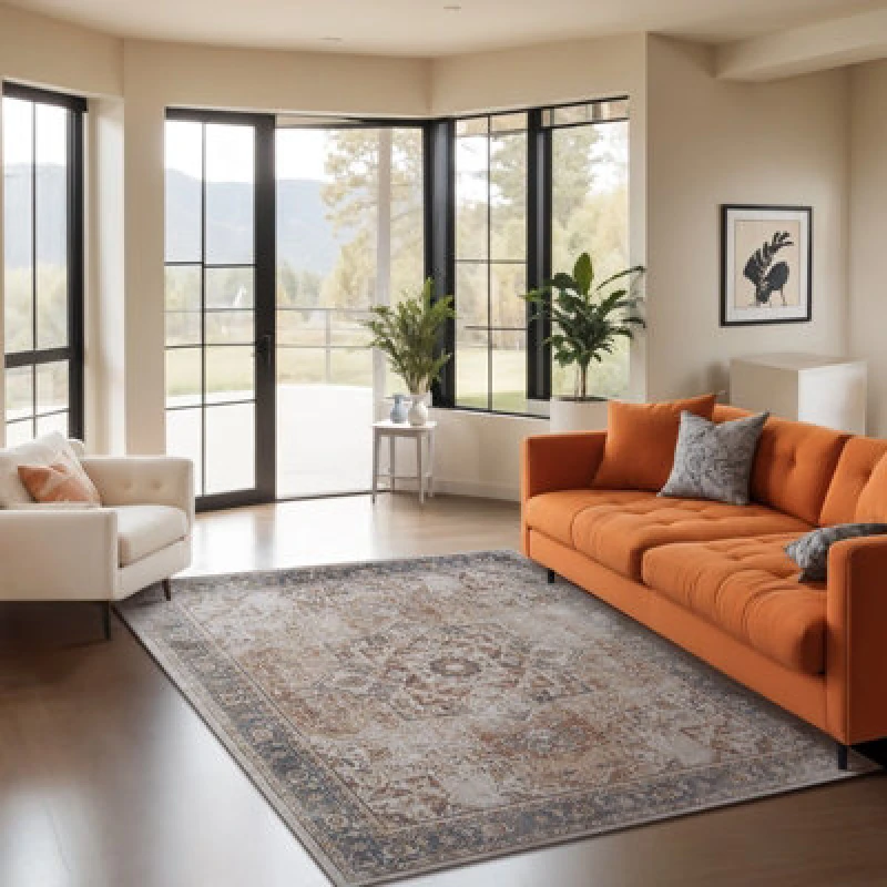 Image of Livabliss Machine Washable Oriental Boho Burnt Orange Alora Area Rug 160 X 213cm - Easy Care, Non Shedding, Ideal For Living Room & Bedroom