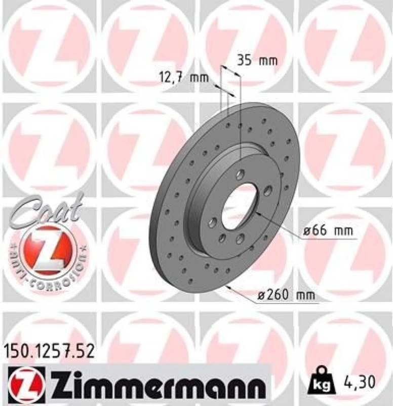 Image of ZIMMERMANN Brake disc ZIMMERMANN 150.1257.52