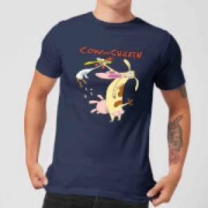Image of Cow and Chicken Characters Mens T-Shirt - Navy - L