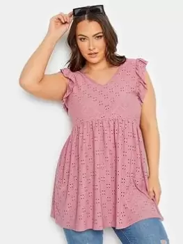 Image of Yours Anglaise Frill Top Rose, Pink, Size 18, Women